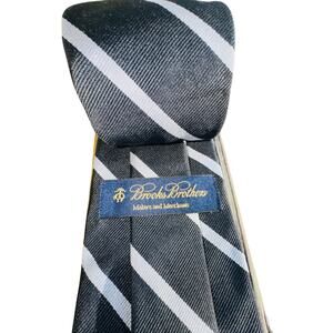 Brooks Brothers Black White Silk Repp Stripe Tie Classic Ivy League Business